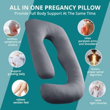 Sasttie Pregnancy Pillows for Sleeping, U Shaped Cooling Full Body Pillow Pregnancy Must Haves, Maternity Pillow for Pregnant Women, Pillow with Removable Cover for Side Sleeper, Dark Grey