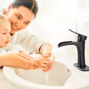 Waterfall Bathroom Faucet Black YUNDOOM Matte Black with Pop Up Drain Single Handle One Hole or Thre...