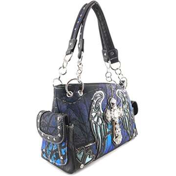 Zelris Camouflage Shine Glow Cross Wings Women Conceal Carry Handbag (Blue)