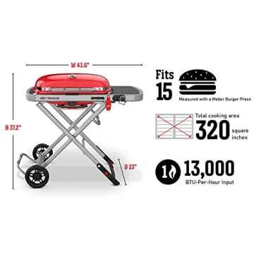 Weber Traveler Portable Gas Grill Red for On-the-Go Cooking