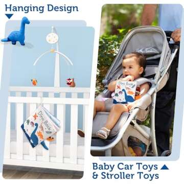 Richgv Baby Books Toys 0-6-12 Months, Baby Boy Gifts Touch and Feel Crinkle Books with Dino Doll, Newborn Infant Toys 6-9-12 Months, Carseat Toys Shower Gifts Baby Valentines Gifts Stocking Stuffers