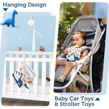 Richgv Baby Books Toys 0-6-12 Months, Baby Boy Gifts Touch and Feel Crinkle Books with Dino Doll, Newborn Infant Toys 6-9-12 Months, Carseat Toys Shower Gifts Baby Valentines Gifts Stocking Stuffers