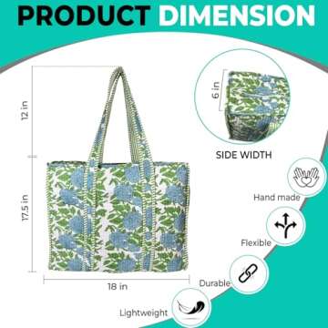 Eco-Friendly Quilted Cotton Tote Bag For Work & Travel