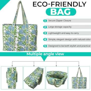 Eco-Friendly Quilted Cotton Tote Bag For Work & Travel
