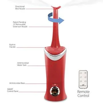 Air Innovations Humidifier Large Capacity 1.7 Gal (6.4L) Whisper-Quiet Cool Mist Ultrasonic for Rooms up to 600 SqFt Baby Bedroom BPA Free Up to 96hs Remote Control Digital Display Aroma Tray (Red)