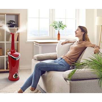 Air Innovations Humidifier Large Capacity 1.7 Gal (6.4L) Whisper-Quiet Cool Mist Ultrasonic for Rooms up to 600 SqFt Baby Bedroom BPA Free Up to 96hs Remote Control Digital Display Aroma Tray (Red)