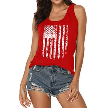 MAIHUN American Flag Tank Tops for Women 4th of July Vest Patriotic Shirt USA Flag Stars Stripes Sle...