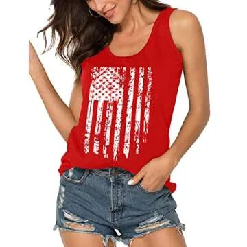 MAIHUN American Flag Tank Tops for Women 4th of July Vest Patriotic Shirt USA Flag Stars Stripes Sleeveles Shirts Red