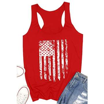 MAIHUN American Flag Tank Tops for Women 4th of July Vest Patriotic Shirt USA Flag Stars Stripes Sleeveles Shirts Red