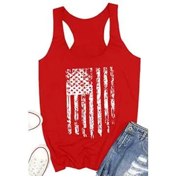 MAIHUN American Flag Tank Tops for Women 4th of July Vest Patriotic Shirt USA Flag Stars Stripes Sleeveles Shirts Red