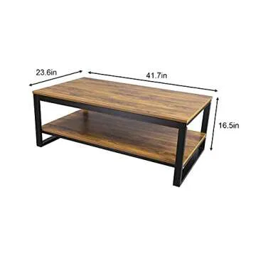 DIMAR GARDEN Wood Coffee Table with Storage Shelf 41.7in Industrial Table for Living Room, Brown