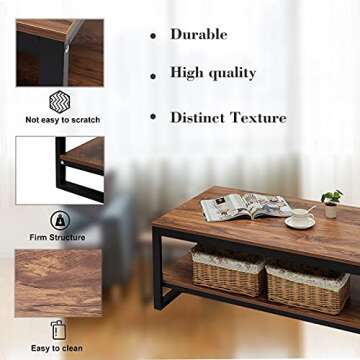 DIMAR GARDEN Wood Coffee Table with Storage Shelf 41.7in Industrial Table for Living Room, Brown
