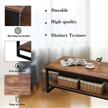 DIMAR GARDEN Wood Coffee Table with Storage Shelf 41.7in Industrial Table for Living Room, Brown