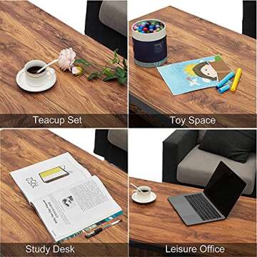 DIMAR GARDEN Wood Coffee Table with Storage Shelf 41.7in Industrial Table for Living Room, Brown