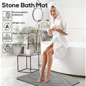 AWW Stone Bath Mat, Non-Slip Diatomaceous Earth Bath Mat, Quick Drying Bath Stone Mat Absorbing, Super Absorbent Stone Bath Mats for Bathroom, Kitchen Counter, Easy to Clean 23.62x15.47, Grey