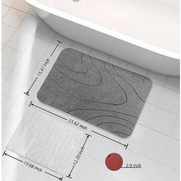 AWW Stone Bath Mat, Non-Slip Diatomaceous Earth Bath Mat, Quick Drying Bath Stone Mat Absorbing, Super Absorbent Stone Bath Mats for Bathroom, Kitchen Counter, Easy to Clean 23.62x15.47, Grey