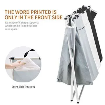 Nicesail 3 Section Laundry Basket Printed Dark Light Color, Foldable Hamper/Sorter with Waterproof Oxford Bags and Aluminum Frame, Washing Clothes Storage for Home, Dormitary Multicolored