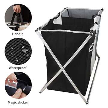 Nicesail 3 Section Laundry Basket Printed Dark Light Color, Foldable Hamper/Sorter with Waterproof Oxford Bags and Aluminum Frame, Washing Clothes Storage for Home, Dormitary Multicolored