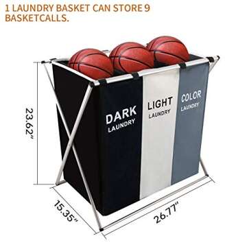 Nicesail 3 Section Laundry Basket Printed Dark Light Color, Foldable Hamper/Sorter with Waterproof Oxford Bags and Aluminum Frame, Washing Clothes Storage for Home, Dormitary Multicolored