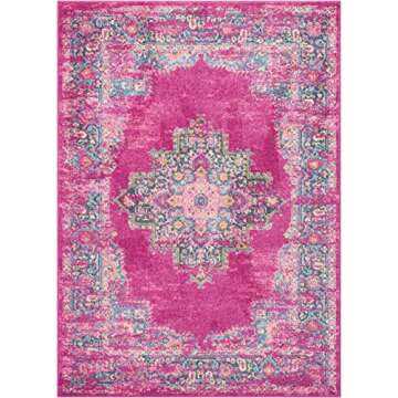 Nourison Passion Fuchsia 5'3" x 7'3" Area Rug, Boho, Traditional, Easy Clean, Non Shedding, Bed Room, Living Room, Hallway, (5' x 7')