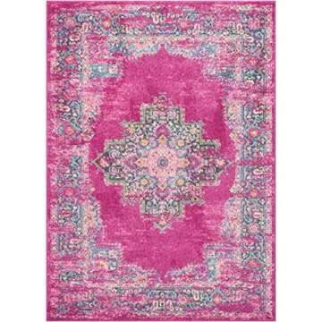 Nourison Passion Fuchsia 5'3" x 7'3" Area Rug, Boho, Traditional, Easy Clean, Non Shedding, Bed Room, Living Room, Hallway, (5' x 7')