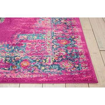 Nourison Passion Fuchsia 5'3" x 7'3" Area Rug, Boho, Traditional, Easy Clean, Non Shedding, Bed Room, Living Room, Hallway, (5' x 7')