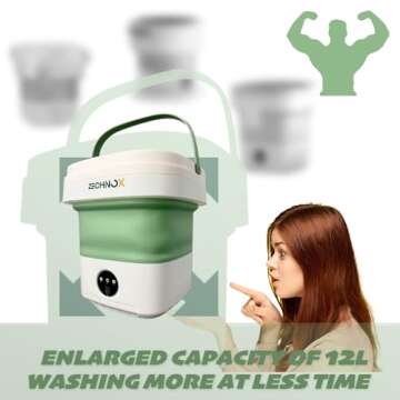 Portable Washing Machine 12L,Folding Mini Washing Machine,Compact Portable Washer,Spin Dryer Included,for Underwear,Baby Clothes and Socks,Ideal for Apartment,RV and Travel (White & Green)