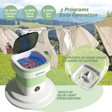 Portable Washing Machine 12L,Folding Mini Washing Machine,Compact Portable Washer,Spin Dryer Included,for Underwear,Baby Clothes and Socks,Ideal for Apartment,RV and Travel (White & Green)