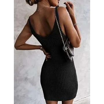 Sidefeel Bodycon Dresses for Women 2025 Summer V Neck Tank Sleeveless Sundresses Ribbed Knit Sexy Club Night Out Dresses Medium Black