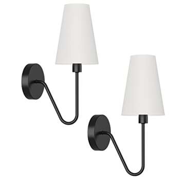 Electro bp;Single Head Classic 1 Light Wall Sconce Lighting Fixture Black with Cream White Linen Fab...