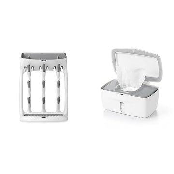 OXO Tot Space Saving Drying Rack + Wipes Dispenser - Saves Counter Space, Dispenses One Wipe at a Ti...