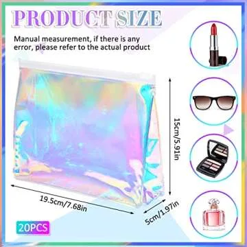 Dunzy Holographic Makeup Bag Bulk, 20 Vibrant Waterproof PVC Pouches for Employees