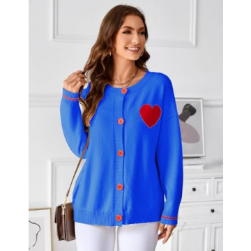 FindThy Women's Heart Print Cardigan - Cute & Cozy Outerwear