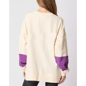 Melliflo Color Block Sweatshirts for women Halloween Sequin Letter Sweatshirts Crewneck Long Sleeve Sweatshirt Fall White