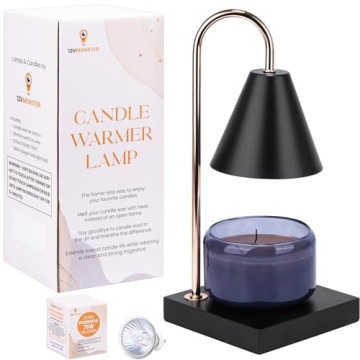Black Marble Base Candle Warmer Desk Lamp with Extra Output 75W Light Bulb x 2 - Elegant Candle Lamp...
