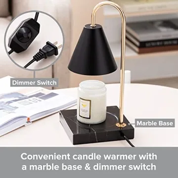 Elegant Black Marble Candle Warmer Lamp with Dimmer