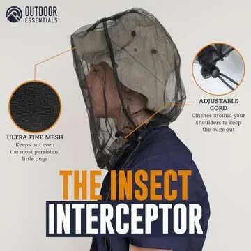 OutdoorEssentials Mosquito Bug Head Net - Face Netting Protection Against Mosquitoes, Gnats, Midges While Fishing or Camping - Midge Nets Mesh Protection for Men & Women - Black