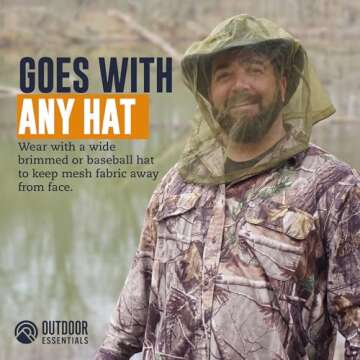 OutdoorEssentials Mosquito Bug Head Net - Face Netting Protection Against Mosquitoes, Gnats, Midges While Fishing or Camping - Midge Nets Mesh Protection for Men & Women - Black