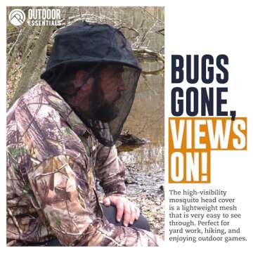 OutdoorEssentials Mosquito Bug Head Net - Face Netting Protection Against Mosquitoes, Gnats, Midges While Fishing or Camping - Midge Nets Mesh Protection for Men & Women - Black