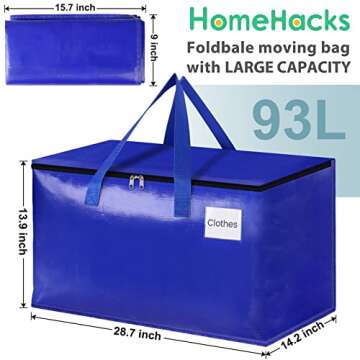 HomeHacks Moving Bags, 8-Pack Heavy Duty with Strong Zippers and Handles Collapsible Moving Supplies...