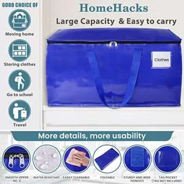 HomeHacks Moving Bags, 8-Pack Heavy Duty with Strong Zippers and Handles Collapsible Moving Supplies, Storage Totes for Packing & Moving Storing 93L-8 Pack (Blue)