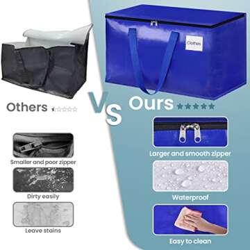 HomeHacks Moving Bags, 8-Pack Heavy Duty with Strong Zippers and Handles Collapsible Moving Supplies, Storage Totes for Packing & Moving Storing 93L-8 Pack (Blue)