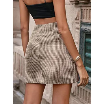 SheIn Houndstooth Print High Waist Mini Skirt Khaki