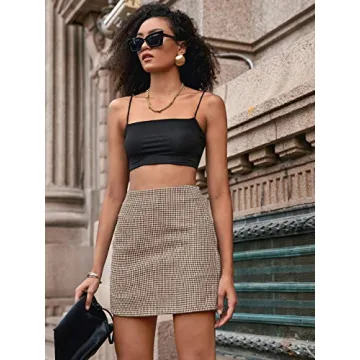 SheIn Houndstooth Print High Waist Mini Skirt Khaki