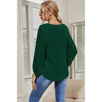 Kancystore Women's Cute Balloon Sleeve Blouse Dark Green