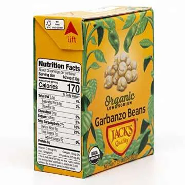 Jack's Organic Chickpeas Garbanzo Beans 13.4 oz. | Packed with Protein and Fiber, Heart Healthy, Low Sodium & Non GMO | (8-PACK)