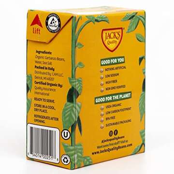 Jack's Organic Chickpeas Garbanzo Beans 13.4 oz. | Packed with Protein and Fiber, Heart Healthy, Low Sodium & Non GMO | (8-PACK)