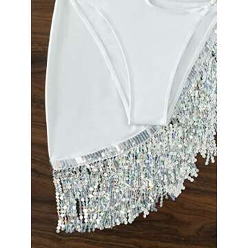 WDIRARA Women's 2 Piece Set Cut Out Fringe Hem Swimwear One Shoulder Onepiece Swimsuit