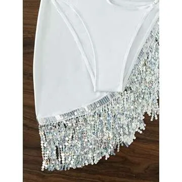 WDIRARA Women's 2 Piece Set Cut Out Fringe Hem Swimwear One Shoulder Onepiece Swimsuit