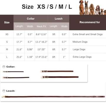 Guiding Star 6ft Leather Dog Leash and Collar Set, Soft Braided Leather Dog Leash 6ft with Adjustable Dog Collar, Heavy Duty Leather Dog Collar and Leash Set Combo for Small Medium Large Dogs